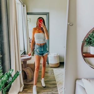 UO Chambray-Inspired Cotton Tube Top